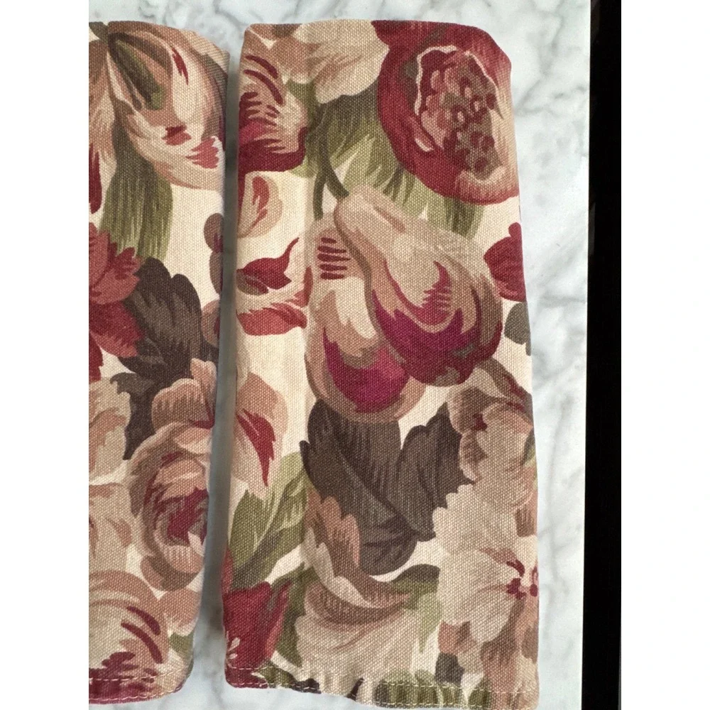 Lauren Ralph Lauren Floral Fruit Cloth Napkins Set of 4 Burgundy Green Tan 1403